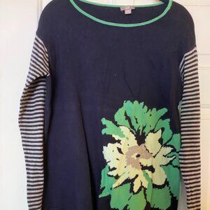 J. Jill Blue Floral Boat Neck Sweater XS Casual Preppy Coastal Grandma